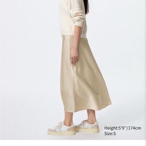 Uniqlo champagne Satin Midi Skirt